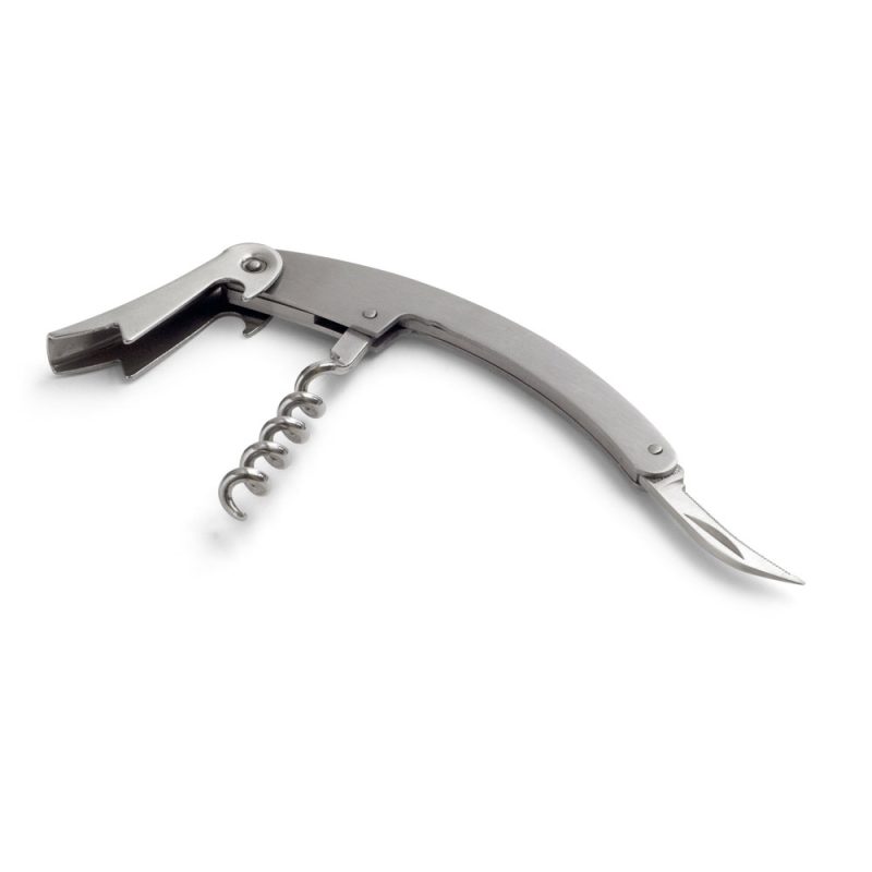Stainless steel waiter's corkscrew with foil cutter.