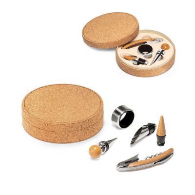 Cork wine set with open and closed box