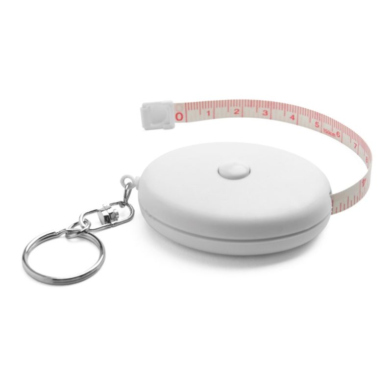 Keychain with retractable measuring tape