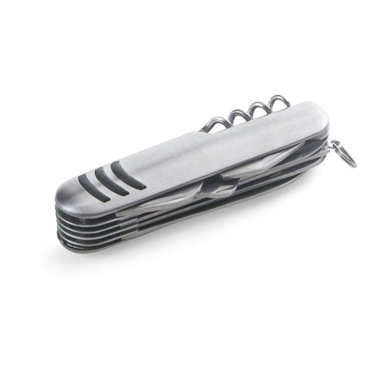Stainless steel multi-tool pocket knife.