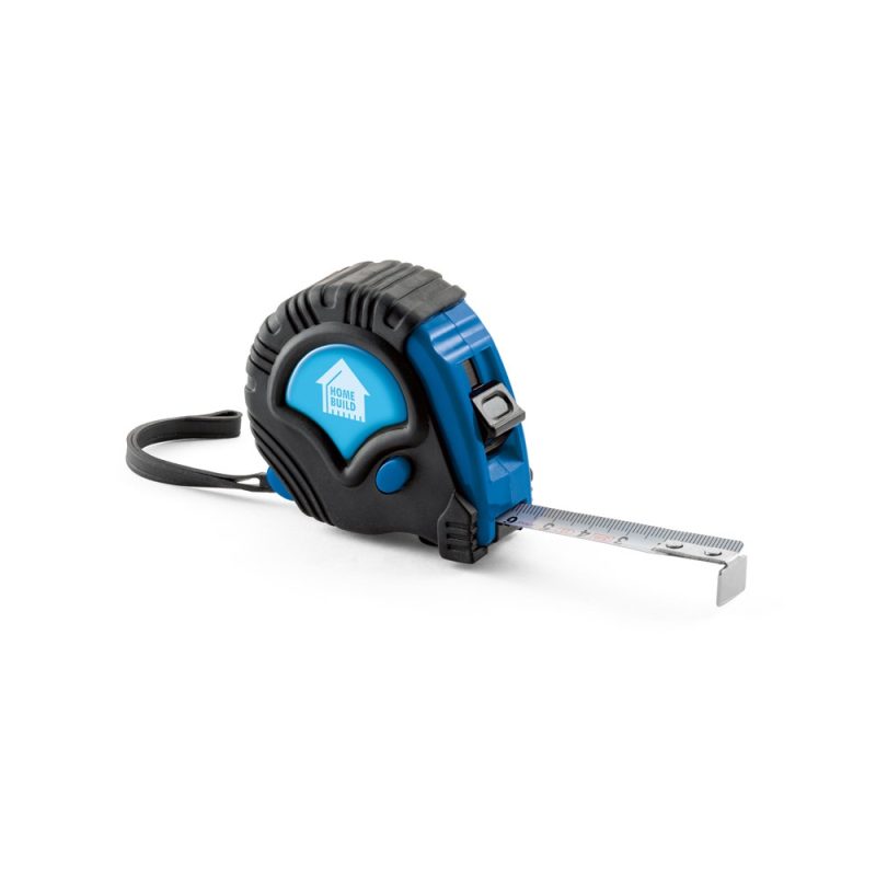 Blue and black retractable tape measure
