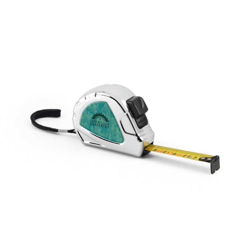 White tape measure with extended yellow tape.