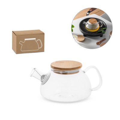 Glass teapot with bamboo lid and packaging
