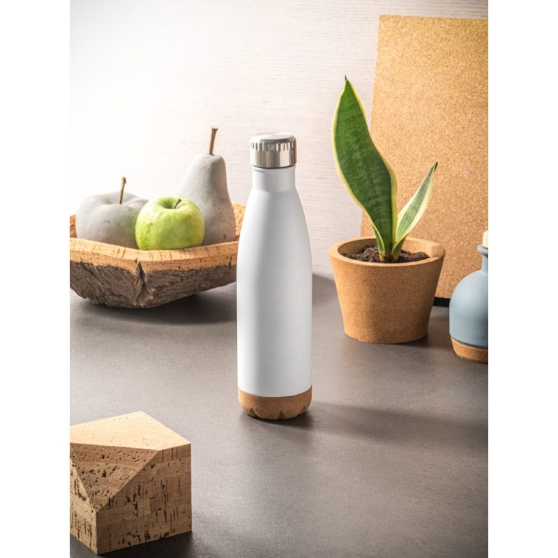 Reusable water bottle with apples and plants
