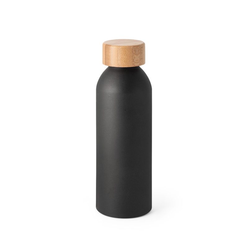 Black water bottle with bamboo lid