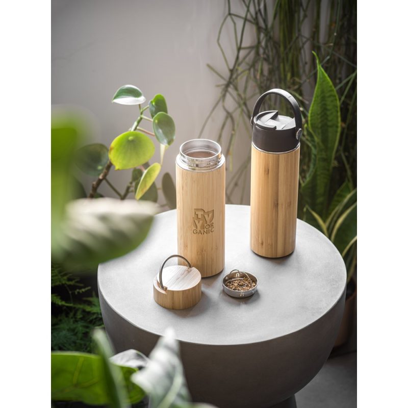 Eco-friendly bamboo thermos with plants