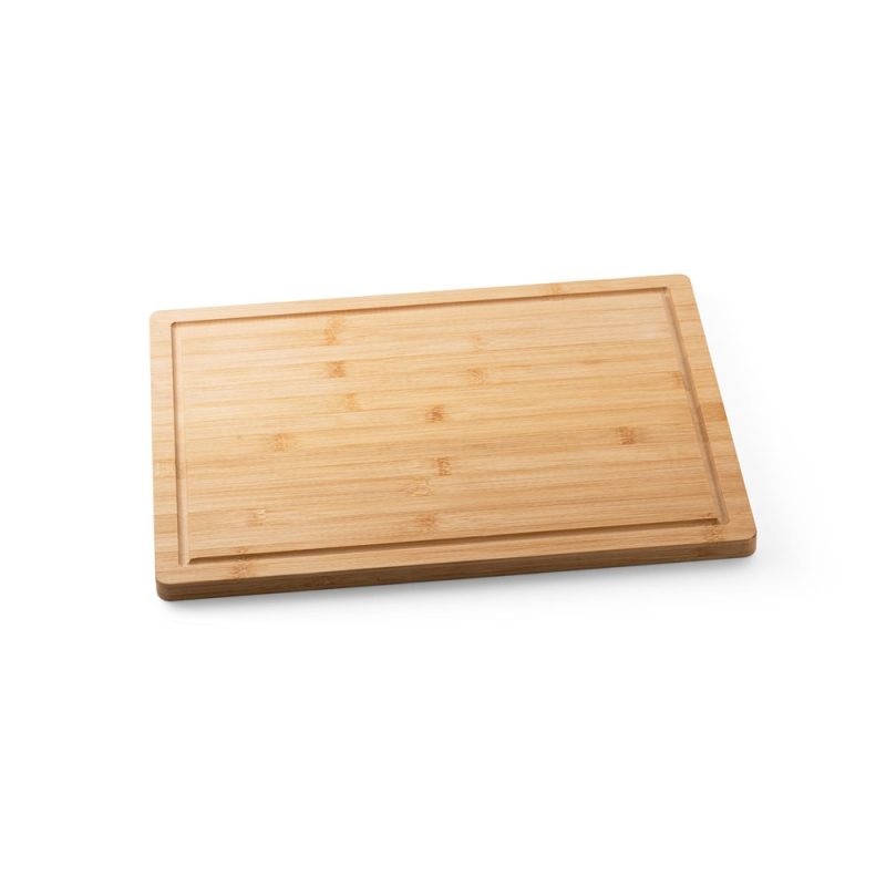 Rectangular wooden chopping board with groove edges.