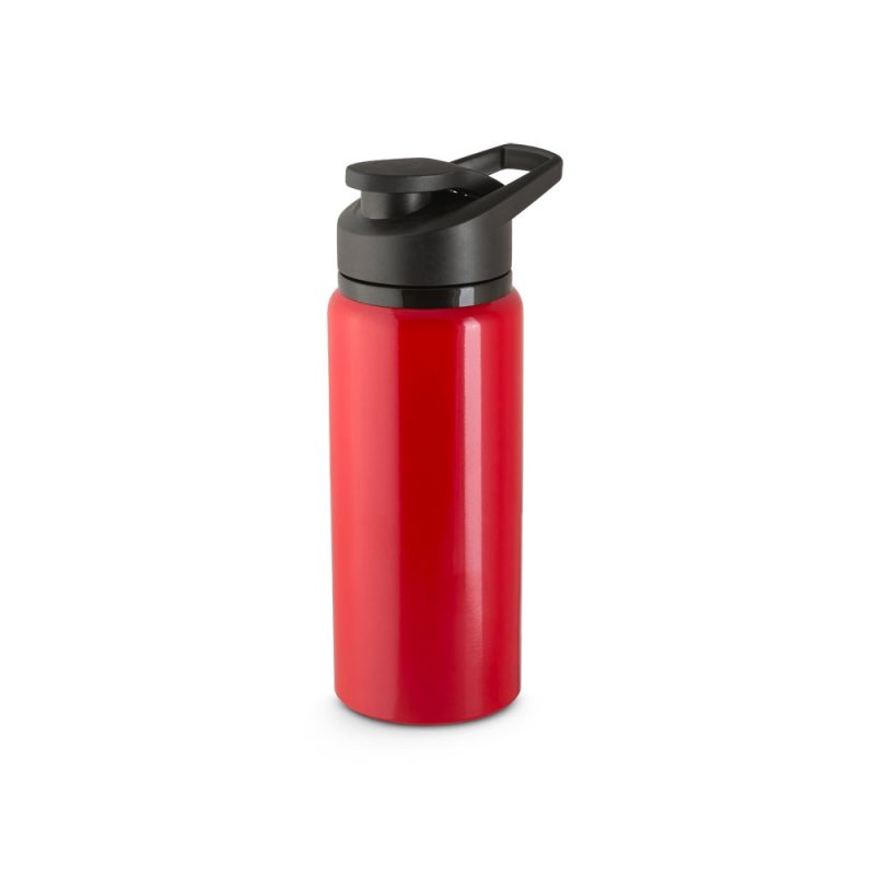 Red water bottle with black lid