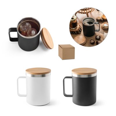Bamboo lid mugs in black and white.