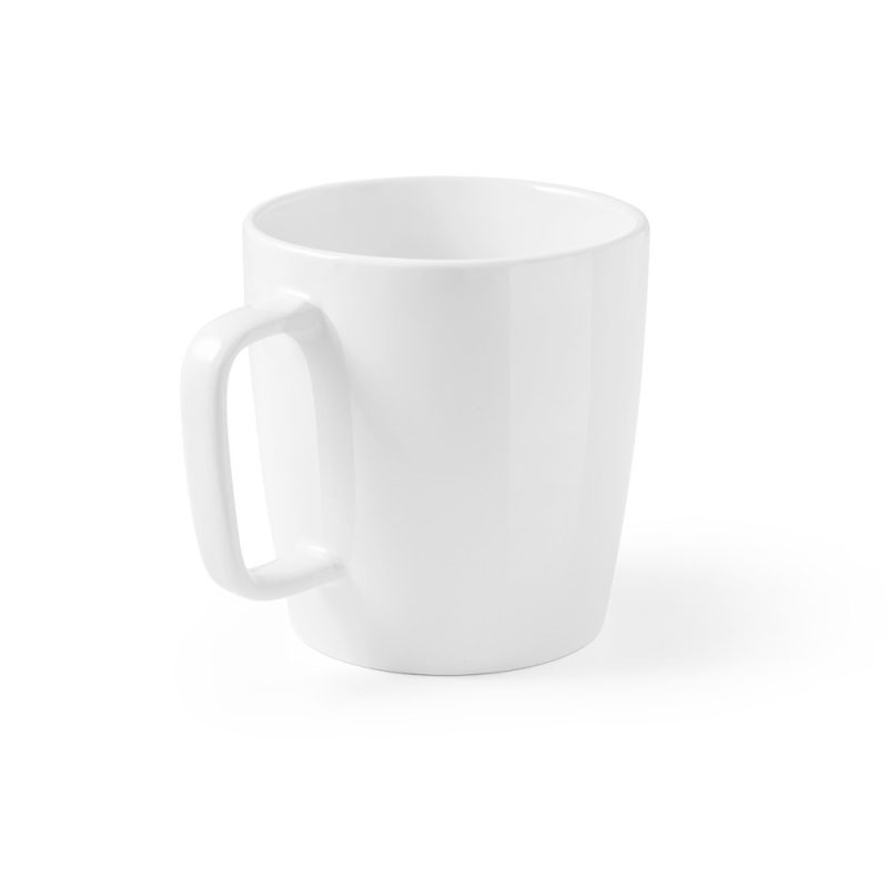 Plain white ceramic mug isolated on white background.