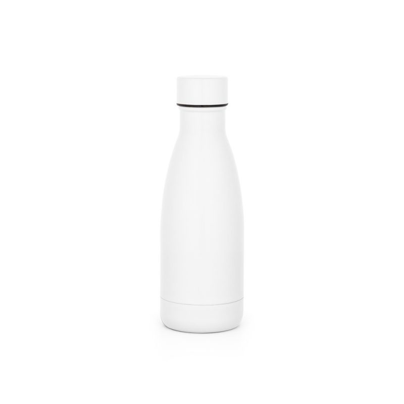 White reusable water bottle on white background.