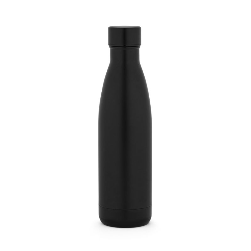 Black insulated water bottle on white background.