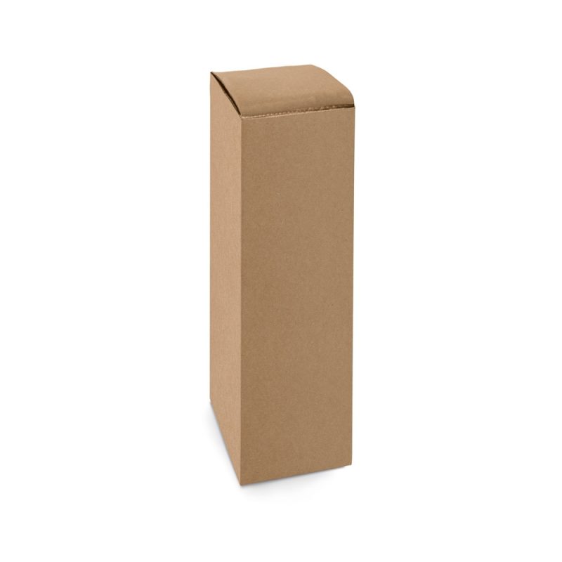 Tall brown cardboard box against white background