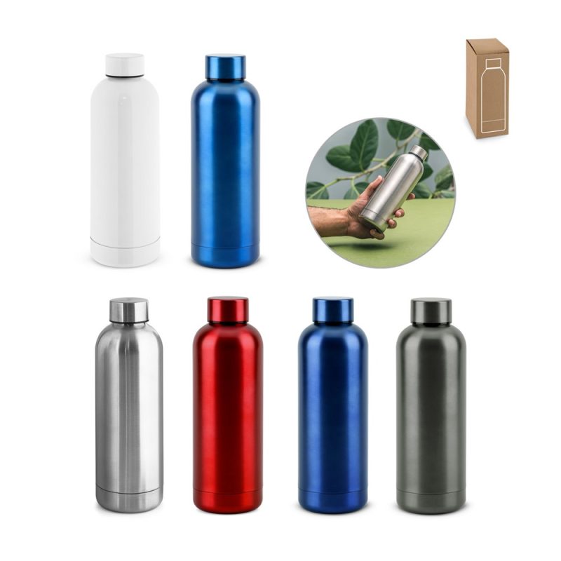Colourful reusable water bottles with eco-friendly design.