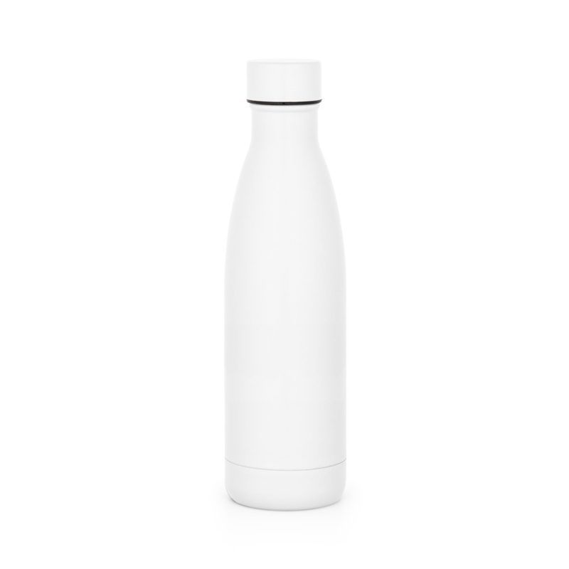 White reusable water bottle on white background.