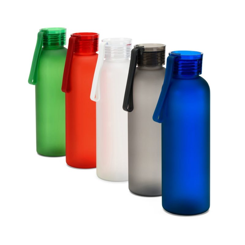 Colourful reusable water bottles lined up