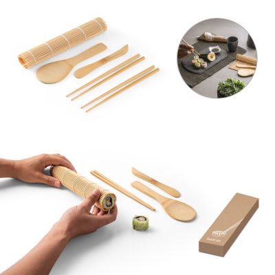 Bamboo sushi-making kit with rolling mat.