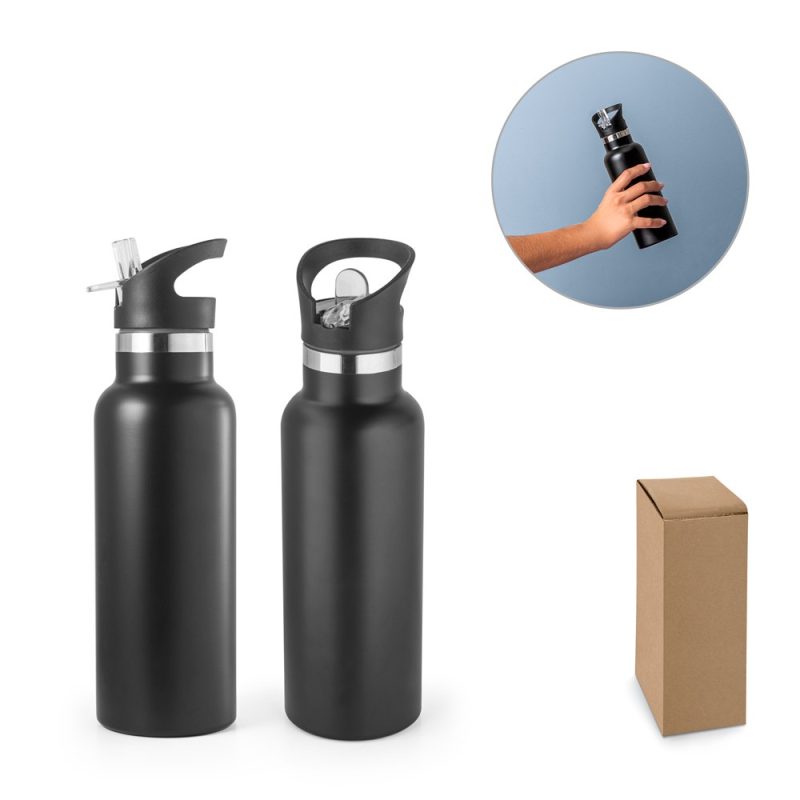Black stainless steel water bottles with box