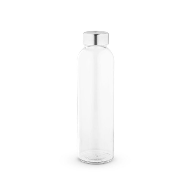 Clear glass bottle with metal lid