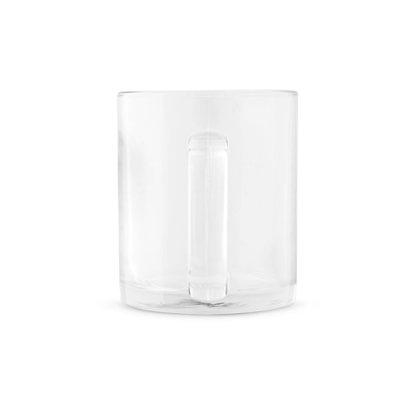 Clear glass mug on white background