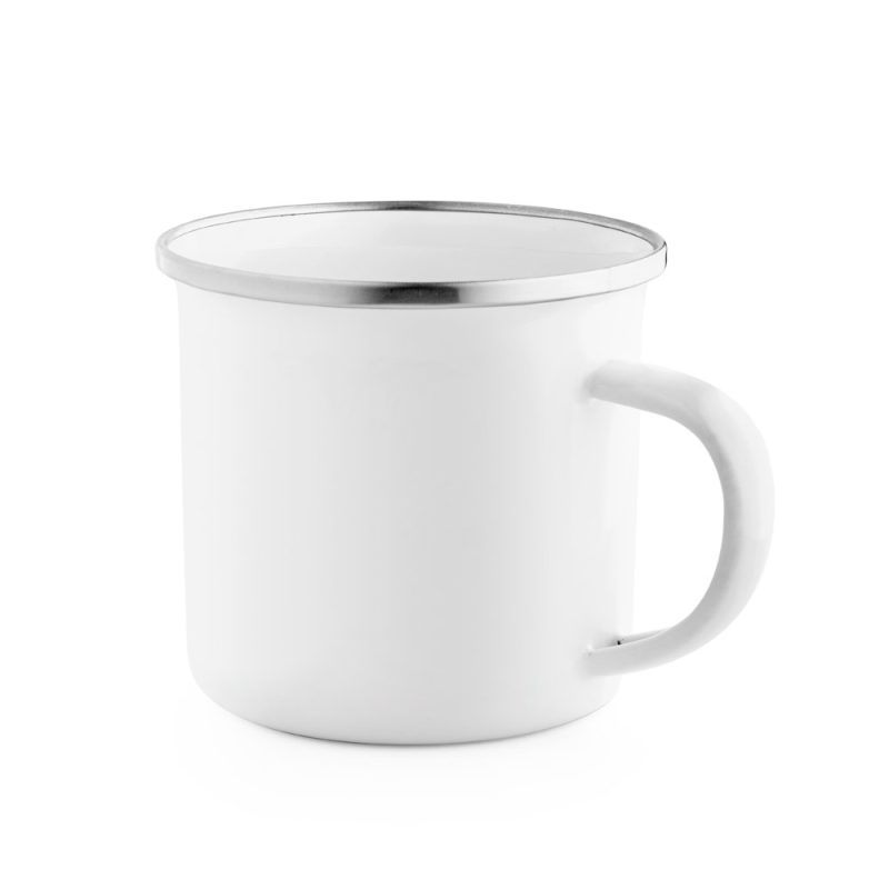 White metal mug with silver rim