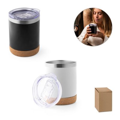Insulated mugs with cork base and packaging box