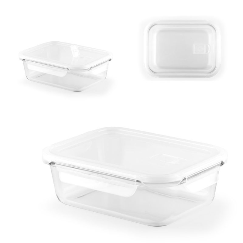 Transparent plastic food storage containers with lids.