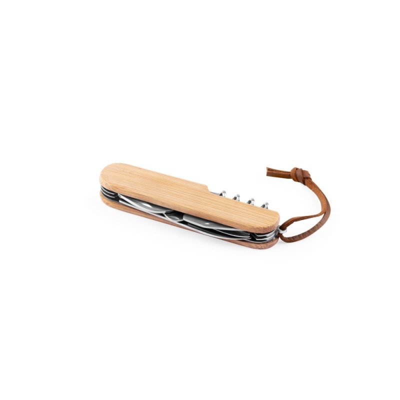 RYKER. Multifunctional bamboo and stainless steel pocket knife with PU handle - Image 3