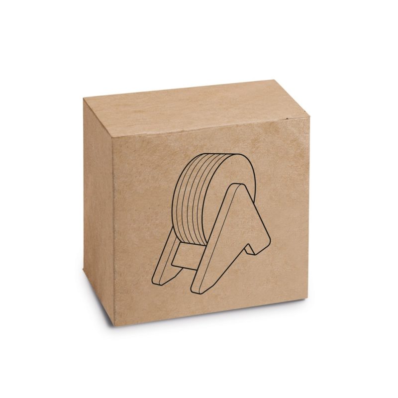 Brown box with coaster image on front