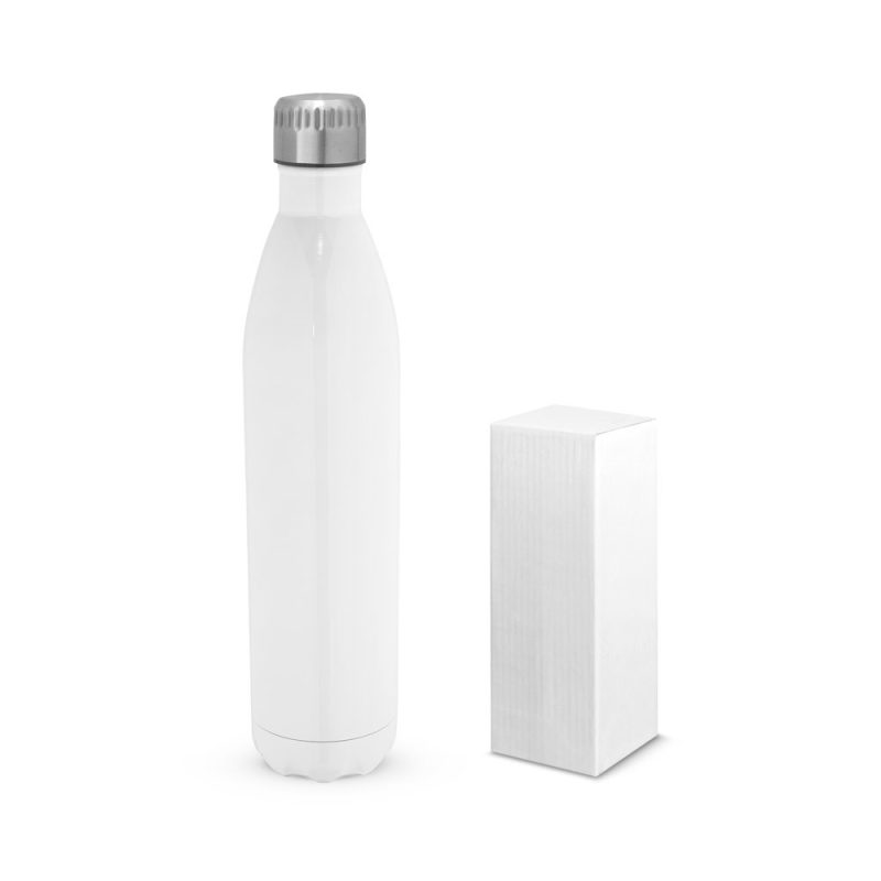 White insulated bottle with packaging box.