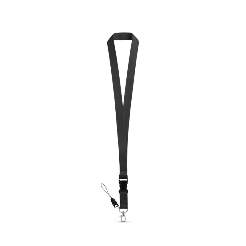 Black lanyard with clip and attachment loop