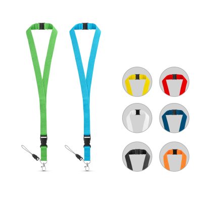 Coloured lanyards with clips and phone attachments.