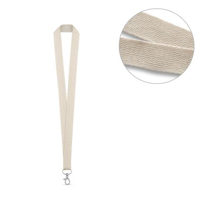 Beige lanyard with close-up of textured strap