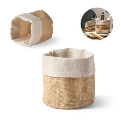 Linen and jute storage baskets for home organisation.