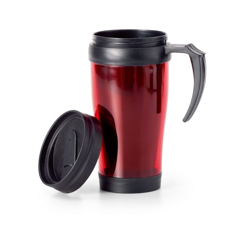 Red travel mug with detachable lid
