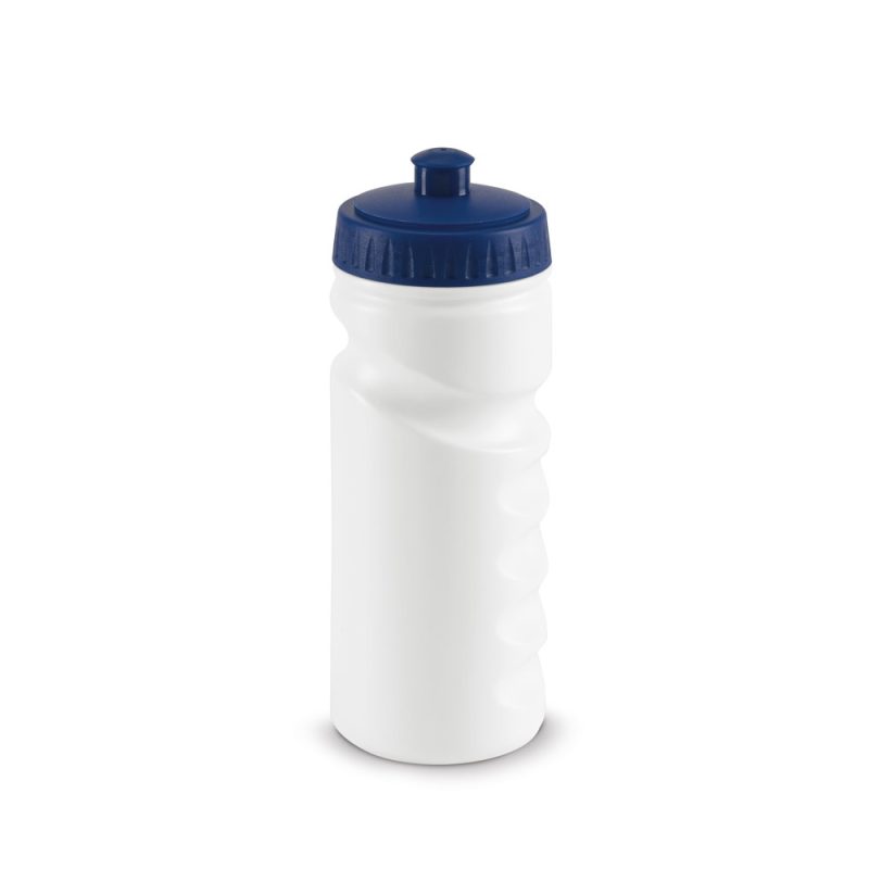 White water bottle with blue cap.