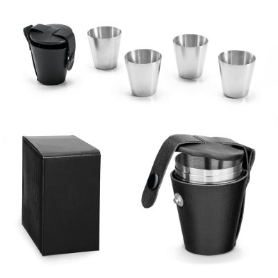 Stainless steel cups with leather case set.