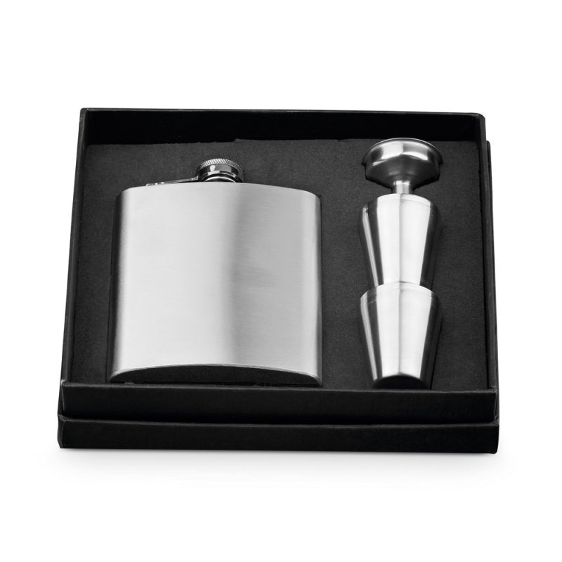 Stainless steel flask and shot glasses gift set