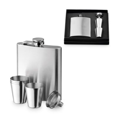 Stainless steel hip flask gift set with cups