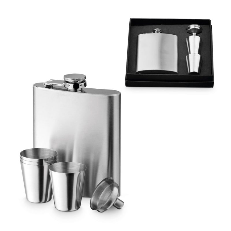 Stainless steel hip flask gift set with cups