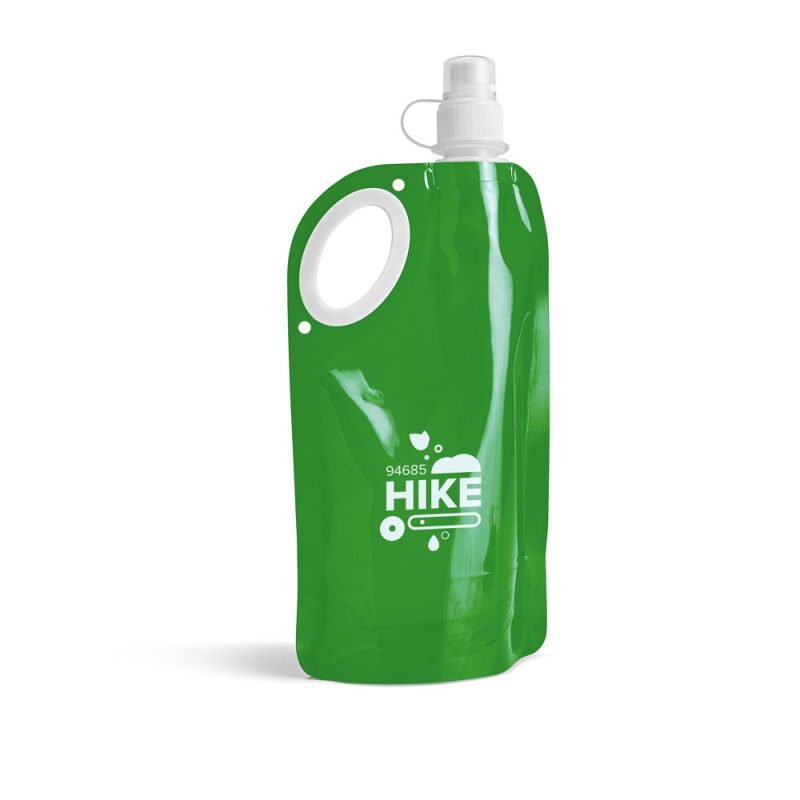 Green reusable foldable water bottle with spout