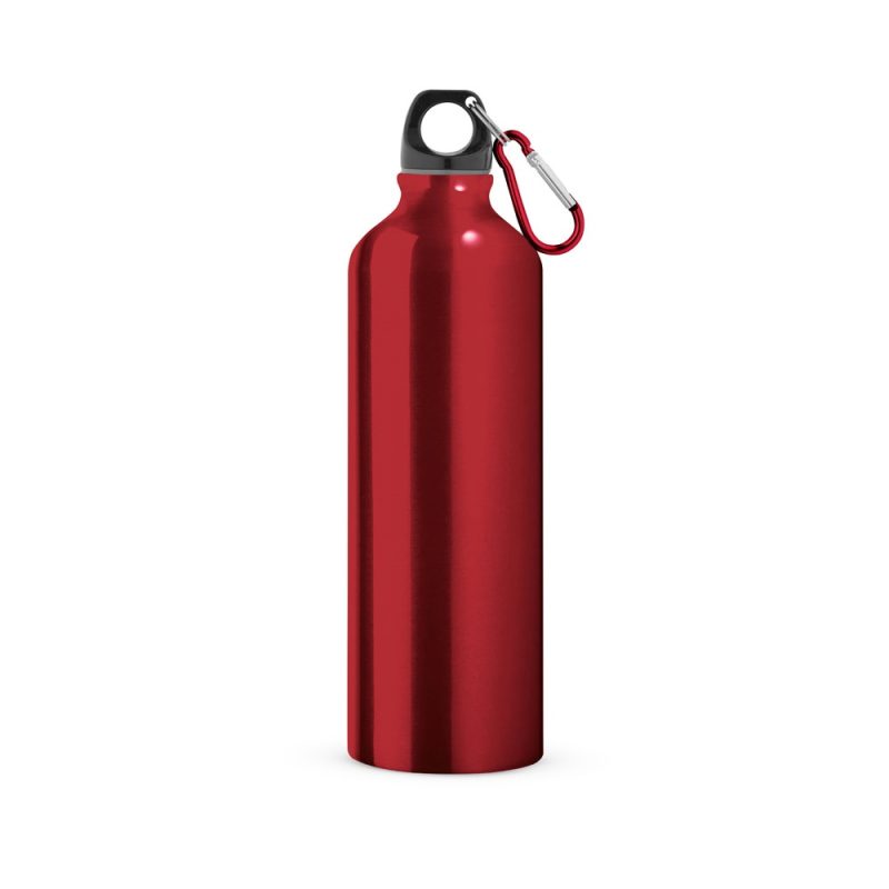 Red metal water bottle with carabiner clip
