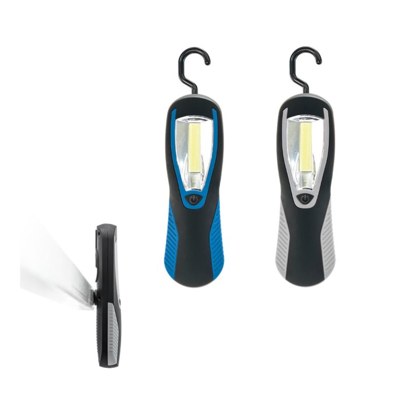 Handheld hook work light, different angles and colours.
