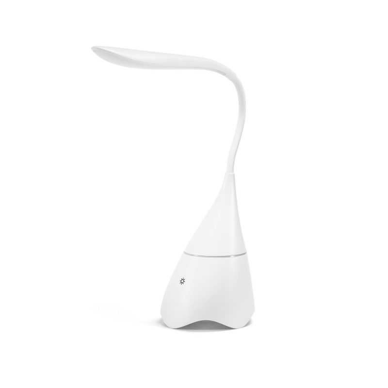 Modern white desk lamp on white background.