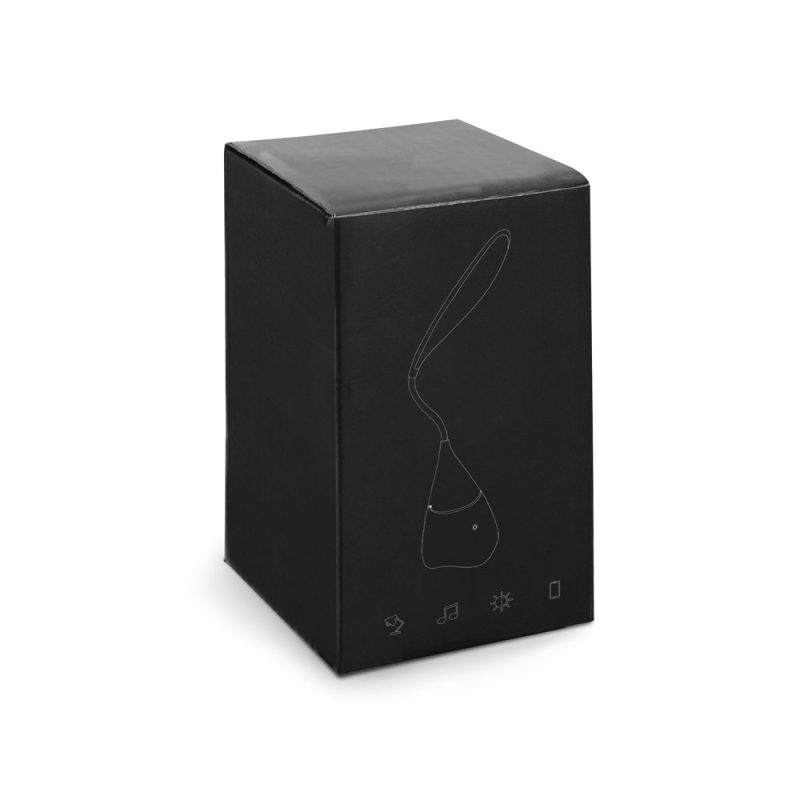 Black box with product illustration and icons