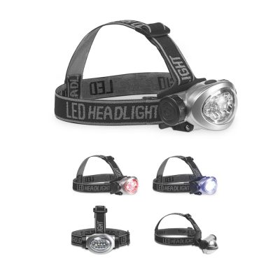 LED headlamp with multiple light settings and strap.