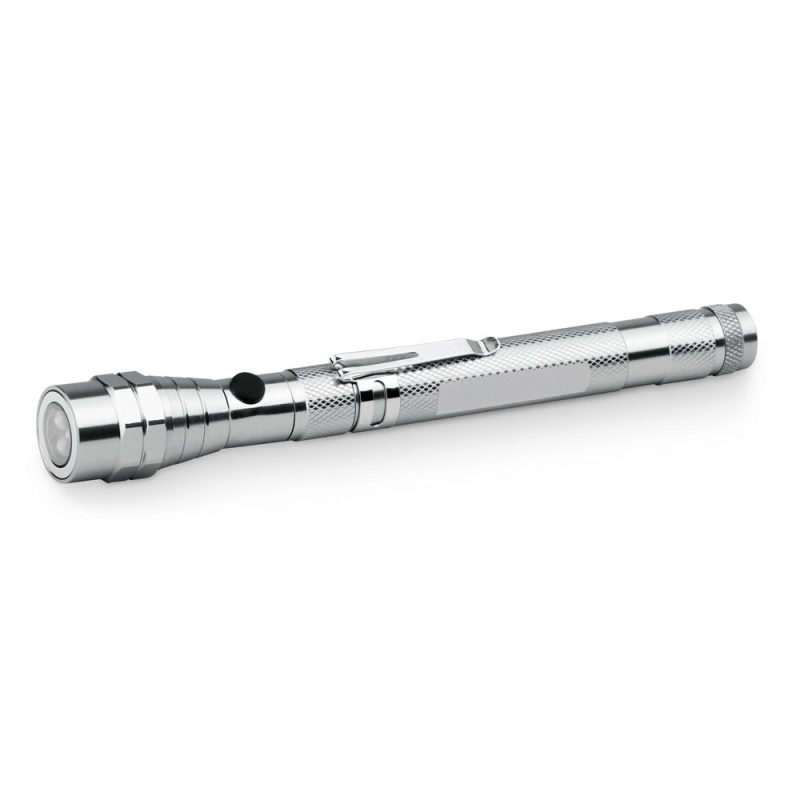 Silver mechanical pencil with grip and clip.