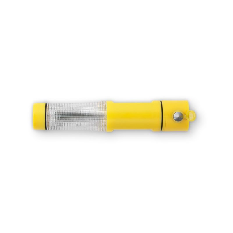 Yellow safety torch with handle on white background.