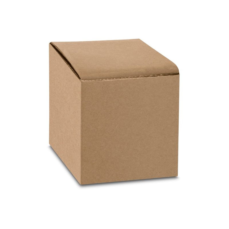 Brown cardboard box, closed with flaps.