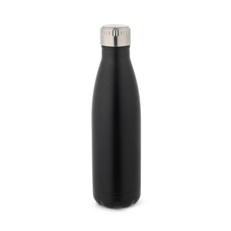 Black insulated stainless steel water bottle.